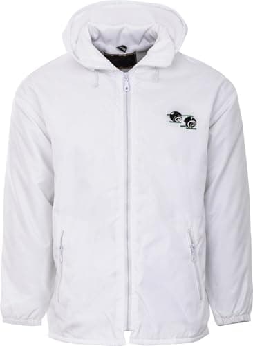 Image of Maan Store Mens Bowling Jacket Waterproof Fully Fleece Lined Detachable Hood Bowling Logo On The Front Front Pockets White/XXL