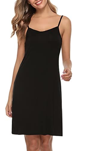 Image of Vlazom Women's Nightdresses Soft Full Slip Petticoat Spaghetti Strap Chemises V Neck Negligee Nightgown Black, L