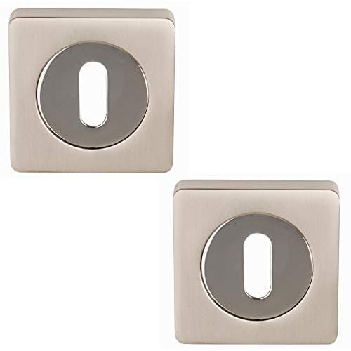 Image of Excel Architectural DH3621-SQ Square Keyhole Escutcheon Set, Satin Nickel/Polished Chrome