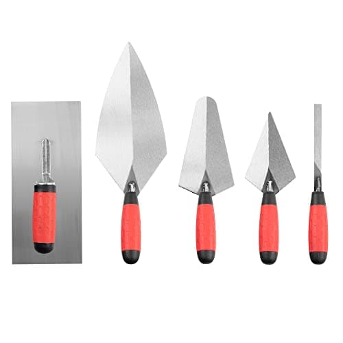 Image of Hardys 5 Piece Builder Professional Trowel Set Kit - Brick Jointer, Pointing Trowel, Gauging Trowel, Brick Trowel, Plastering Trowel - Tradesman DIY Tools with Soft Grip Handles