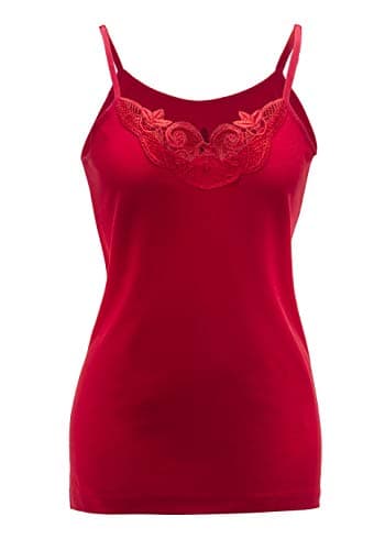 Image of Maria Angel Ladies Plain Camisole Cotton Vest Top Lace Trim Neck Design Cami Tank Strappy (1000) (Large 14-16, Red)