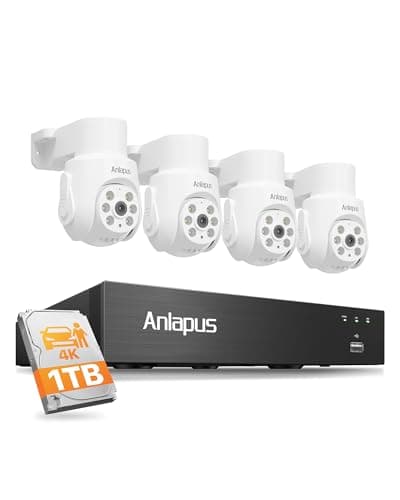 Image of Anlapus 4K Wired CCTV Camera System, 8CH CCTV DVR with 1TB HDD for 24/7 Home Surveillance, 4pcs 8MP 360° Pan/Tilt Security Cameras Outdoor Indoor, Human Vehicle Detection, Night Vision