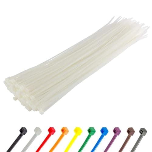 Image of Gocableties White Cable Ties, 300mm x 3.6mm, Pack of 100, 12" Premium Nylon Zip Ties Clear/Natural, Multi-Purpose Plastic Tie Wraps, Secure Self-Locking Mechanism, for Home, Garden, Office and DIY