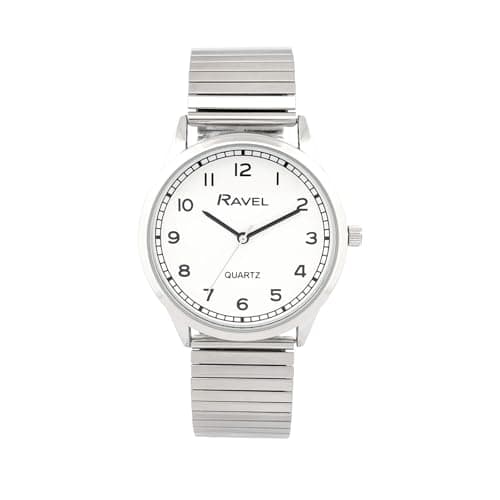 Image of Ravel - Unisex Easy Read Everyday Watch with Minute Track on Stainless Steel Expander Bracelet - Analogue Quartz - R0242.01.1 - Silver Tone