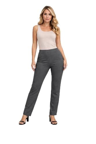 Image of Paulo Due Women's Pull On Trousers Ladies High Waist Straight Leg Work Pants, Elasticated Waist, Stretch Bengaline, Smart Office & Evening Wear Marl Grey 8-22 (16)