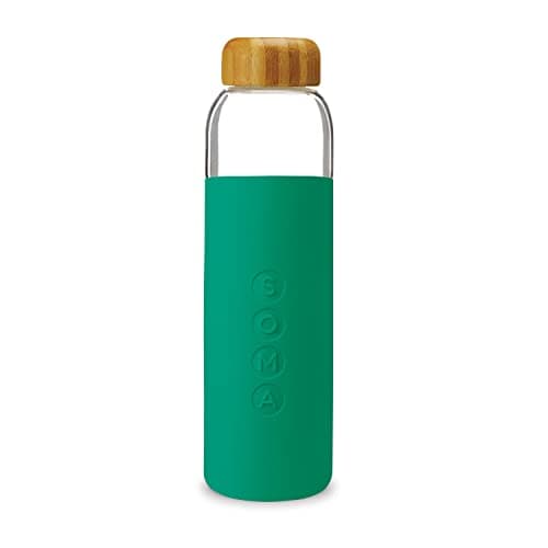 Image of Soma Glass Water Bottle with Non-Slip Silicone Handle & Sleeve, Natural Bamboo Screw Cap, and Leak-Proof Design - Reusable, Refillable, BPA-Free, Eco-Friendly Alternative - Emerald, 480 ml