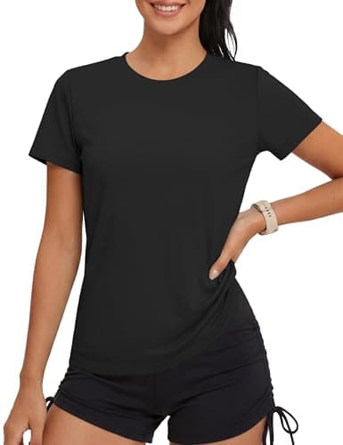 Image of MAGCOMSEN T Shirts for Women UK Gym Running Sports Top Breathable Yoga Quick Dry T-Shirt Summer Swimming Top,Black,M