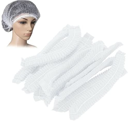 Image of HOT BARGAINS Disposable Hair Nets, Non-Woven Bouffant Caps for Catering and Food Service, White, 21 Inch, Pack of 100