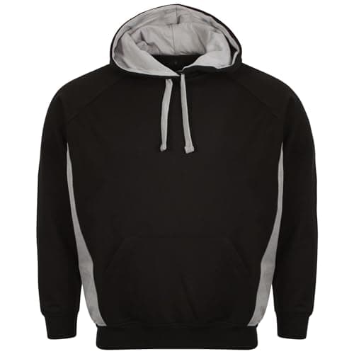 Image of Adults Unisex Team Hoodie Mens Womens Heavyweiht Fleece Pullover Lined Hood (Black-Silver, 2XL)