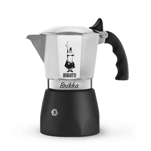 Image of Bialetti Brikka Stovetop Coffeemaker, Crema-Rich Espresso Moka Pot, 2 Cup (90 ml) Capacity – Barista-Style Coffee at Home with Pressure Valve, Durable Aluminum and Black Design for Gas Stoves