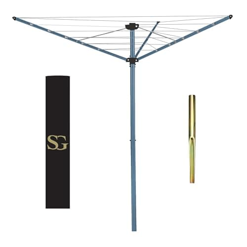 Image of SG Traders 3 Arm 30m Rotary Washing Line Outdoor, Heavy Duty Large Clothes Rotating Airer Dryer Garden use, Easy to Open and Close along with Ground Spike and Cover, Silver (30m)