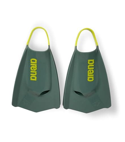 Image of Arena Unisex Adult Powerfin Pro II Swim Training Fins Men and Women Silicone Short Blade Flippers Left/Right Customized, Sage/Arctic Lime, Size 6-7
