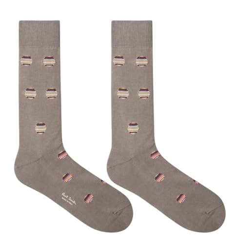 Image of Paul Smith Beige Striped Multicolured Polka Dot Socks. One Size