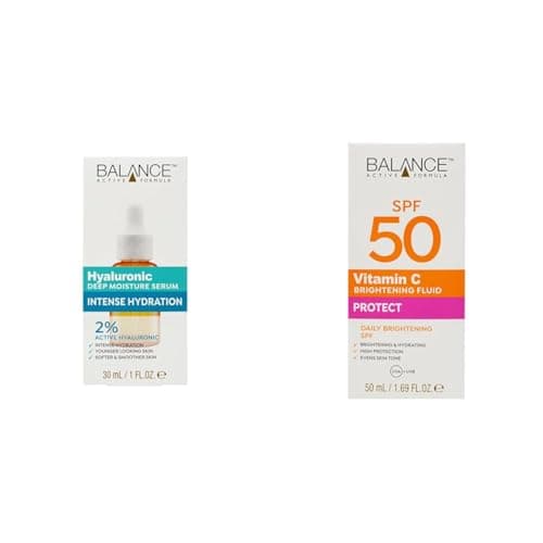 Image of Balance Active Formula Glow & Protect Bundle – 2% Hyaluronic Acid Serum 30ml + Vitamin C Brightening Fluid SPF 50 50ml – Hydrating Anti-Ageing Serum & Daily Sunscreen for Radiant Skin