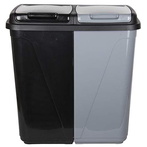 Image of Jolie Max 90L Kitchen Bin - Dual Compartment Rubbish & Recycling - Plastic Laundry Basket, Black&Silver