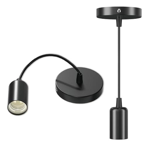 Image of Lustaled Ceiling Pendant Light Fitting, E27 Lamp Holder 6”(16cm) Cable for Hanging Light, Black Iron Pendant Fitting in Bedroom Dinning Living Room Kitchen Lighting 2 Pack