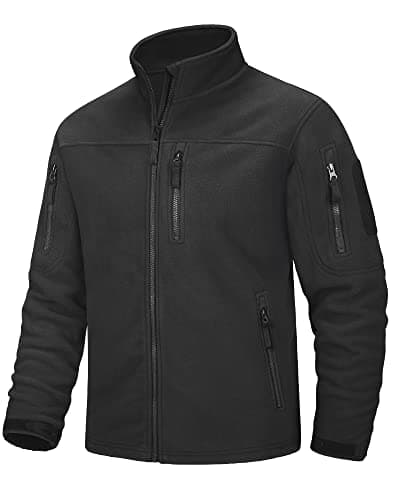 Image of MAGCOMSEN Men's Full-Zip Fleece Jackets Stand Collar Windbreaker Outwear Winter Army Tactical Coats with Zipper Pockets Black