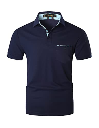 Image of LIUPMWE Men's Short Sleeve Polo Shirt Casual Golf Tennis Shirts with Plaid Collar,Blue,M