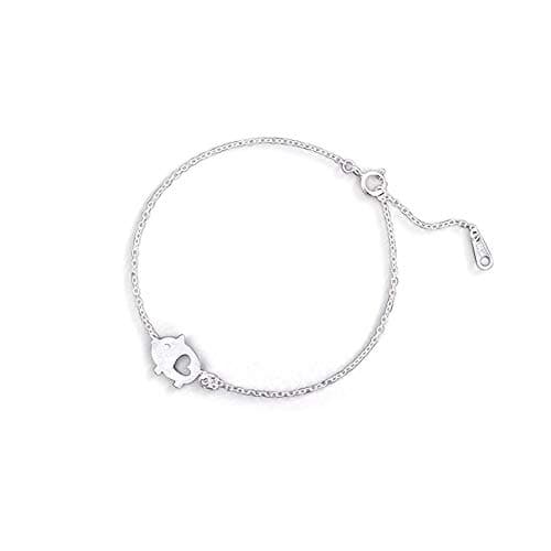 Image of Cute Pig Bracelet for Women Girls Sterling Silver Delicate Matte Porket Hollow Love Heart Charm Link Bracelets Anklets for Pet Lover Animal Keepsake Jewelry Birthday Gifts for Daughter Niece 8 inch