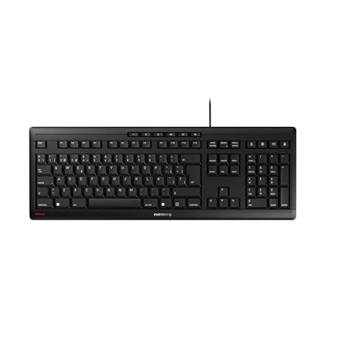Image of CHERRY STREAM KEYBOARD, Wired Keyboard, Spanish Layout (QWERTY), Whisper-Quiet Keystrokes, Unique Typing Experience, Flat Design, Black