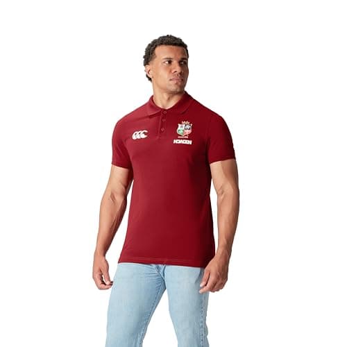 Image of Canterbury Men's British & Irish Lions Canterbury Pique Polo Shirt | Cotton Blend | Official British & Irish Lions Licensed Product Polo Shirt, Red Dahlia, S
