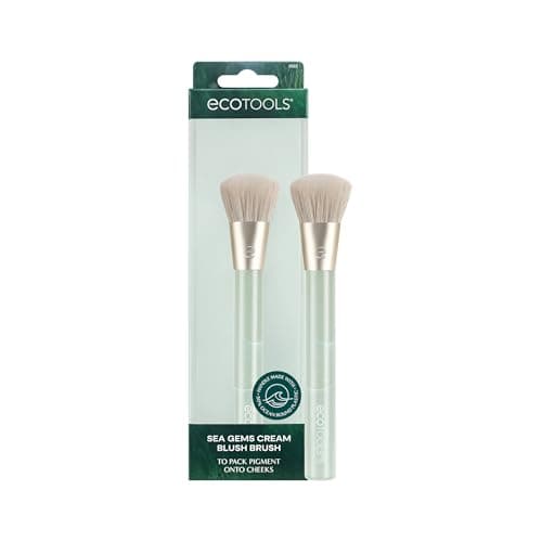 Image of EcoTools Sea Gems Cream Blush Brush, Liquid & Cream Blush Makeup Brush for Smooth Buildable Cheek Color, Dense Rounded Bristles, Sustainable Design, Vegan & Cruelty-Free, 1 Count
