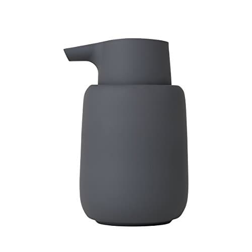 Image of blomus Sono Soap Dispenser 250 ml Ceramic Hand Soap Dispenser in Dark Grey Diameter 8 x 14 H cm Colour Magnet Liquid Soap Dispenser with Pump Head