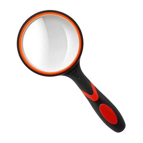 Image of 10X Handheld Magnifying Glass for Seniors – Non-Slip Soft Rubber Handle, Shatterproof Lens, Lightweight Reading Magnifier for Books, Hobbies, and Exploration (Orange)