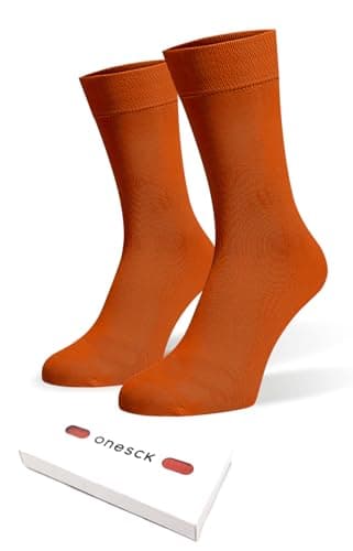 Image of ONESCK Finest Combed Cotton Dress Socks Vibrant Plain Colours for Men (Burnt Orange, 7-12)