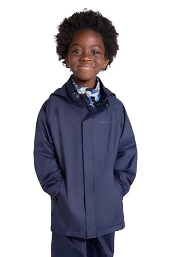 Image of Mountain Warehouse Pakka Kids Waterproof Jacket - Wind Resistant, Lightweight,Breathable Rain Coat for Girls & Boys, Packaway Bag - For Rain, Spring Summer Dark Blue Kids Size 7-8 Years