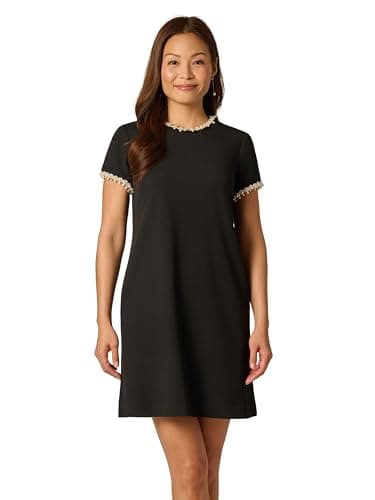 Image of Adrianna Papell Pearl Crepe Short Dress, Black/Ivory, Black/Ivory, 8