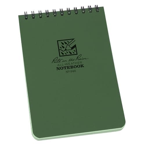 Image of Rite in the Rain Waterproof Paper Pocket Notebook Top Spiral Bound 4 x 6 Inch Cover Green Polydura 19 Gauge 100 Pages 50 Sheets Wire-o Binding Imperial & Metric Rulers Covnersaion table & Map Scale