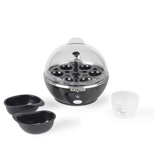 Image of Salter Electric Multi Egg Cooker - 6 Egg Capacity Boiler, Great For Soft Dippy, Hard & Poached Eggs, Includes Measuring Cup, Removable Egg Rack and 2 Poaching Trays, Easy Clean, Compact, 430W