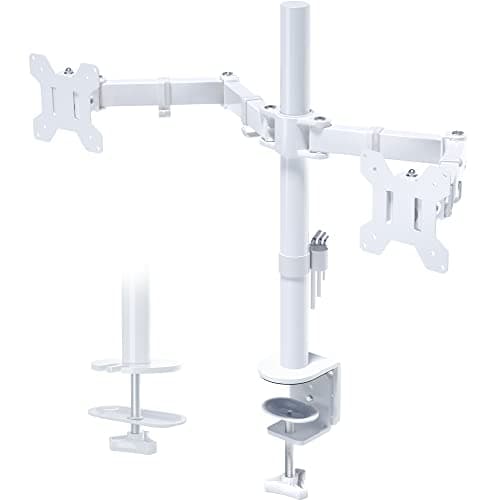 Image of BONTEC Dual Monitor Arm Desk Mount, Adjustable for 13-27 Inch Screens, VESA 75x75/100x100, Full Motion Tilt, 360° Rotation, Height Adjustable, Max 10kg per Arm, Easy Install, White