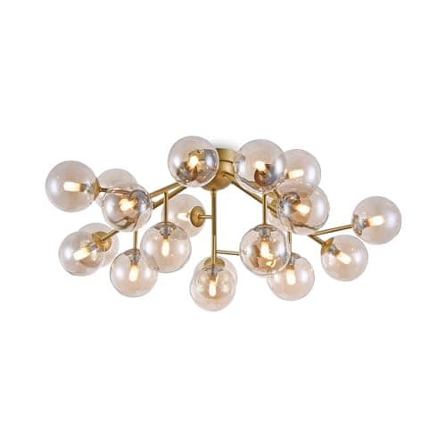 Image of MAYTONI Modern Ceiling Light Dallas, Molecule Shape, Metal Gold Frame, 20 Transparent Toned Lamp Shades, Loft Industrial, 20 Bulbs G9 28W 220-240V (not Included) for Living Room, Bedroom,