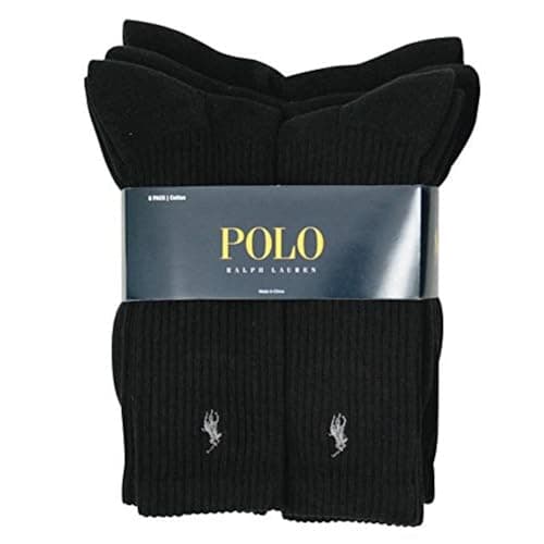 Image of Polo Ralph Lauren Men's Classic Ribbed Crew Socks - 6 Pack - black - Large