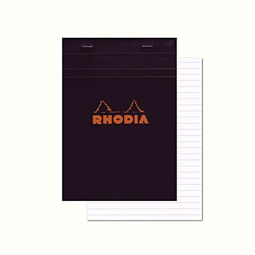 Image of RHODIA 166009C - Stapled Notepad N°16 Black - A5 - Lined - 80 Detachable Sheets - White Clairefontaine Paper 80 g/m - Soft, Resistant and Waterproof Coated Card Cover - Basics