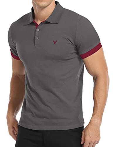 Image of KUYIGO Men's Polo Shirt Short Sleeve Sports Shirts Tennis Golf Basic T-Shirt XL Dark Grey