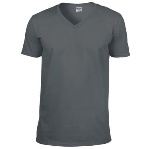 Image of GILDAN Men's Soft Style V-neck T Shirt, Grey (Charcoal), L UK