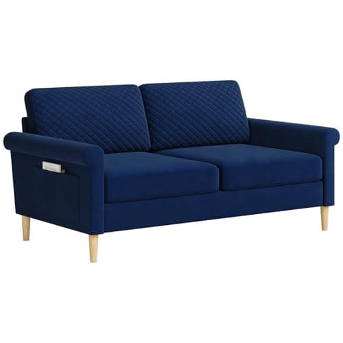 Image of Vesgantti Velvet 2 Seater Sofa, 164cm Loveseat Sofa with Bilateral Pocket Storage, Upholstered Couch Perfect for Living Room, Bedroom, Office, Apartment, Tool-free Assembly, 164L*76D*85Hcm, Dark Blue