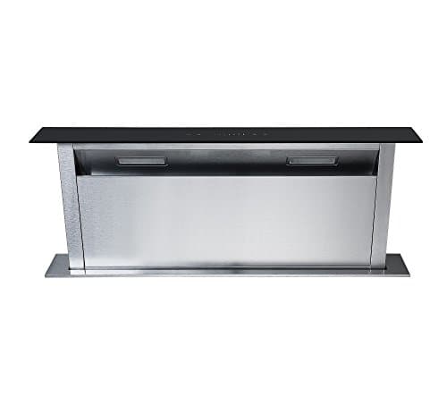 Image of Cookology CDD900BK 90cm Downdraft Cooker Recirculating Chimney Hood Kitchen Island Extractor Fan, 4 Speed Touch Control with LED Light - in Stainless Steel