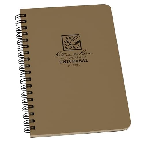 Image of Rite In The Rain Waterproof Paper Side Spiral Notepad Tan Polydura Cover 64 Pages 12 Sheets Imperial and Metric Rulers, 4 ⅝ x 7- Inch