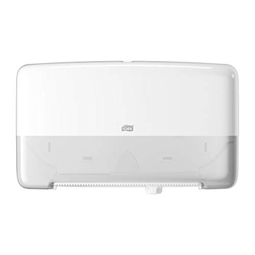 Image of Tork Twin Mini Jumbo Toilet Roll Wall Mounted Dispenser White T2, Enclosed, Elevation Range, 555500