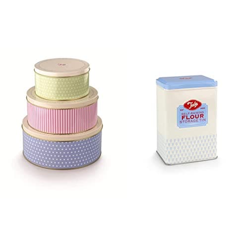 Image of Tala 10B19530 Retro Design Round Cake Tins - 3 Pack & Originals Self Raising Flour Storage Tin