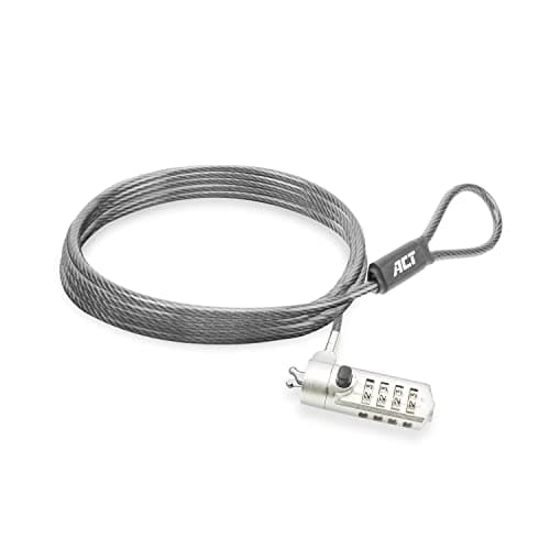 Image of ACT Laptop Lock Security Cable 2m, Password Protection 4 Digit Combination Lock, Wedge Slot Notebook Lock, Swivel Lock Head, Laptop Lock Dell, Portable Anti-Theft Cable - AC9035