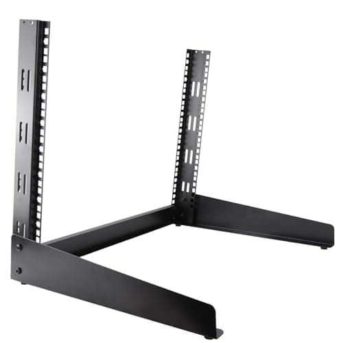 Image of kenable 19 inch Rack Mount Stand Open Frame Desktop Studio Equipment Holder 9U 450mm Depth with Pre-Punched Strip and Anti-Slip Feet