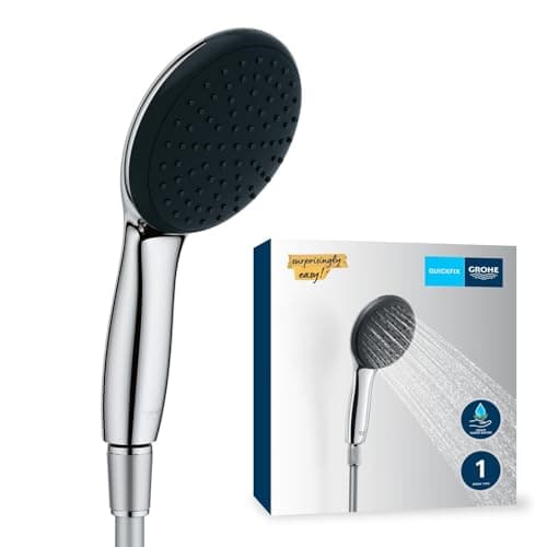 Image of GROHE Vitalio Start 110 - Shower Set (Round 11 cm Hand Shower 1 Spray: Rain, Anti-Limescale System, Silicone Ring Shield, Water Saving, Shower Hose 1.5 m, Universal Mounting System), Chrome, 26720001