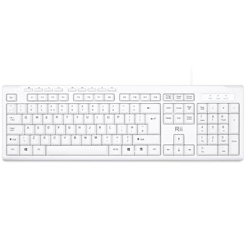 Image of Rii RK907 USB Wired Keyboard Full Size Office Keyboard Compatible with Mac PC Tablet Windows Android Microsoft UK Layout-White