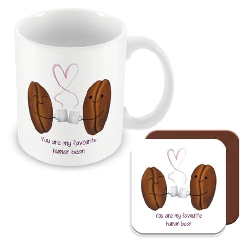 Image of MUGGZ - Mug & Coaster - My Favourite Human Bean – Giftset for Couples Friends Birthday Anniversary Valentines