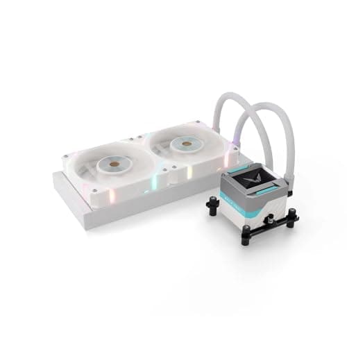 Image of Valkyrie Syn 240 ARGB 240mm AIO CPU Liquid Cooler – 2.4" LCD Screen – 2×120mm ARGB PWM Fans – 250W TDP – AMD AM5, AM4 – INTEL LGA 1851, 1700, 1200/1151 Compatible – Sync Ready | White